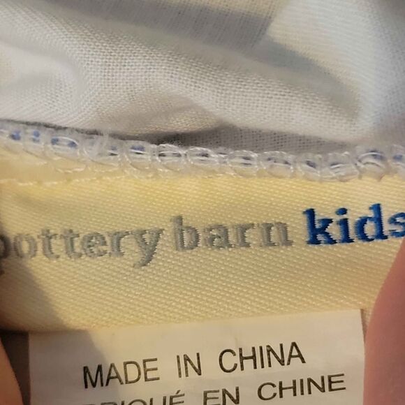 Boy's Pottery Barn Kids Crib Dust Cover Zoo Train Pin Striped Blue - Picture 4 of 4